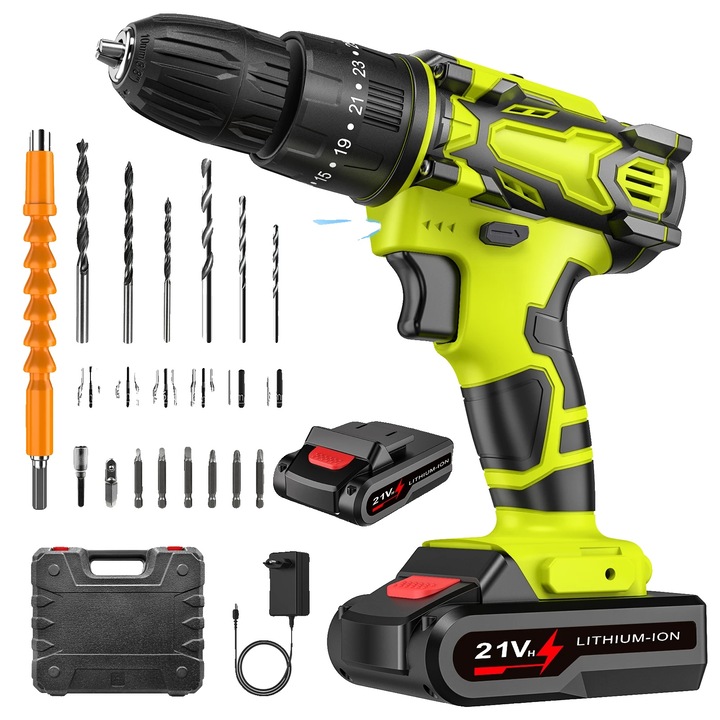 Акумулаторна бормашина и винтоверт, 3-в-1, 42 NM, зелена, 19.5x18x5.8cm, с 1 батерия