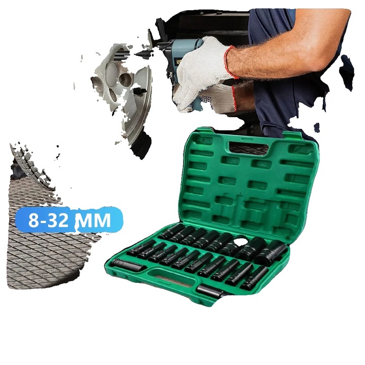 Ütvecsavarozó készlet, 20 darabos, 8x32mm méretek, hatlapfejű 6 pontos kialakítás, fekete foszfát bevonat