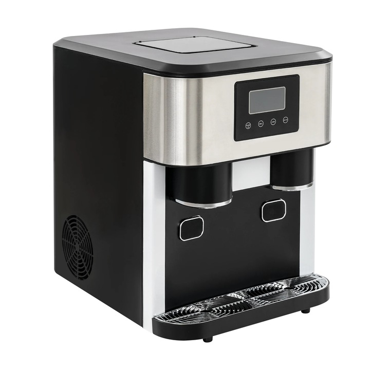 Aparat 3 in 1 pentru gheata cu dozator de apa, model de blat, zdrobire gheata si apa rece, afisaj LCD, capacitate 600 g gheata, alimentare 220–240 V cu fisa UE, negru