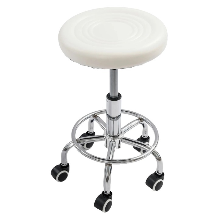 Scaun rulant, inaltime ajustabila, design durabil, alb argintiu, diametru 33cm, inaltime 45-57cm