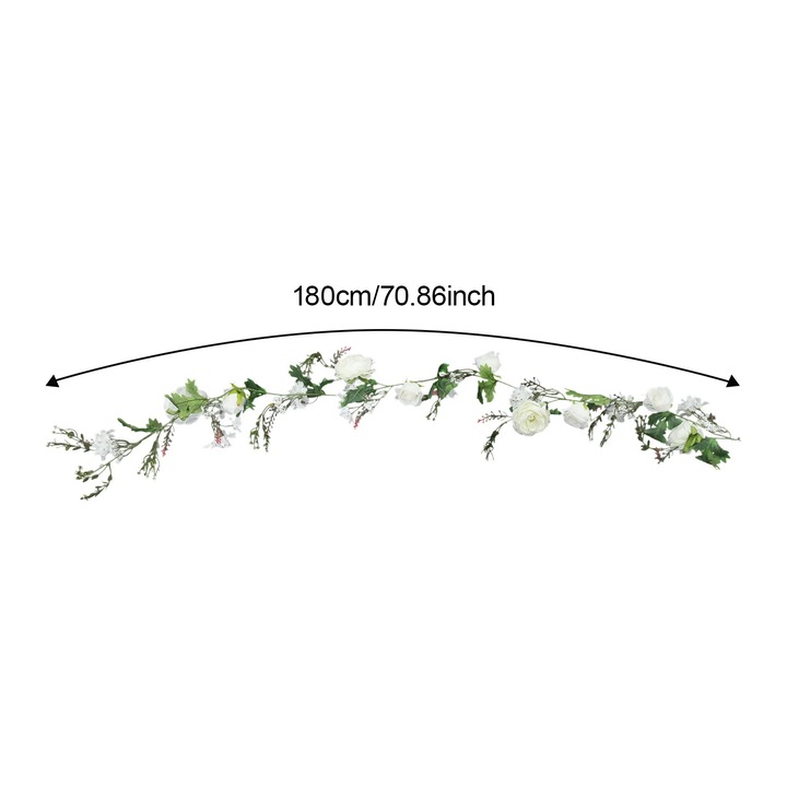 Ghirlanda cu flori artificiale, stil natural, alb, 6 piese, 1.8m