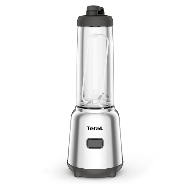 Mini Blender Tefal Mix And Move, 300 W, Set 2 Bidonuri Tritan Premium, Argintiu/Gri