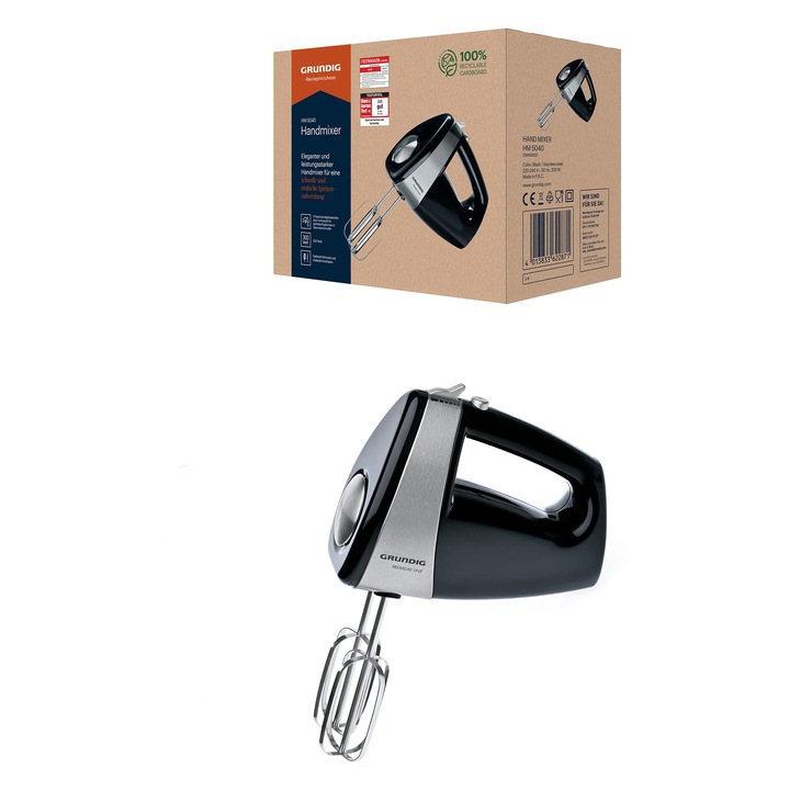 Grundig HM 5040 Premium kézi mixer (300 Watt), fekete-ezüst