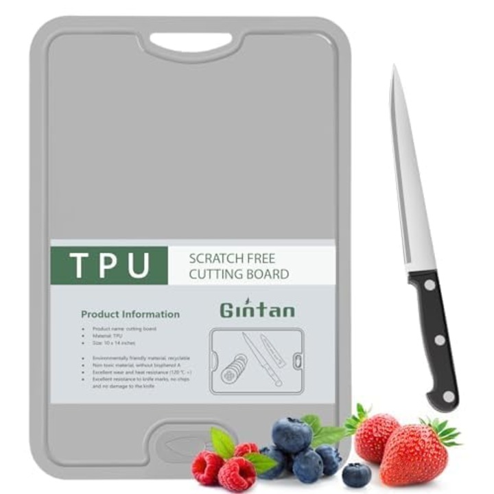 Tocator Flexibil Gintan Din Tpu, Fara Bpa, Cu Canelura Pentru Cutit Si Suc, Tocatoare Flexibile Rezistente La Zgarieturi Pentru Bucatarie, Lavabile In Masina De Spalat Vase, Maner Antiderapant, Antiderapant (Gri)