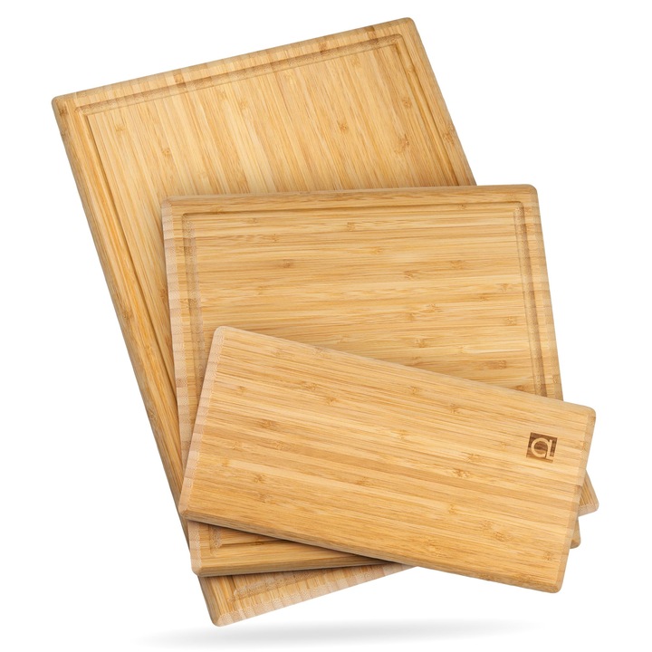 Tocatoare Din Lemn Chorus (Set De 3) - Tocatoare Luxoase Din Lemn De Bambus, Tocatoare Pentru Bucatarie, Cu Canelura Pentru Suc, Carne, Legume, Branza (Bambus Drept)