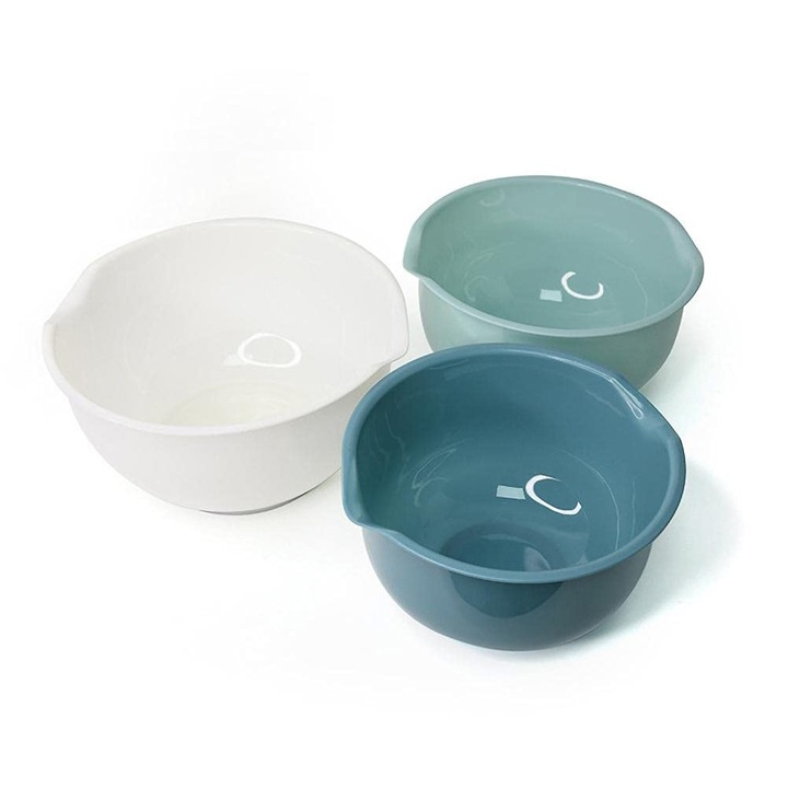 Set De 3 Boluri De Servire Din Plastic Qcwwy, Boluri Pentru Salata, Set De Boluri Pentru Amestecat Cu Baza Antiaderenta, Rezistent La Masina De Spalat Vase, Rezistent La Cuptorul Cu Microunde, Reutilizabil, Usor, (Albastru-Verde-Alb)