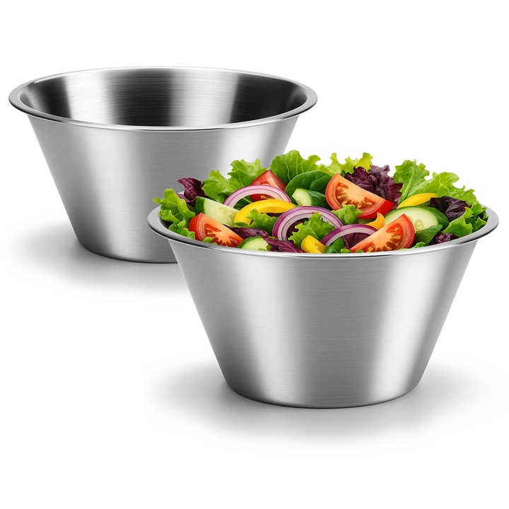 Set De 2 Boluri Din Otel Inoxidabil Com-Four® - Bol De Salata Stivuibil - Bol Din Otel Inoxidabil Pentru Copt, Servire Si Gustari - Bol De Amestecat - Bol De Apa Pentru Animale De Companie - Boluri Metalice - Boluri Pentru Sosuri