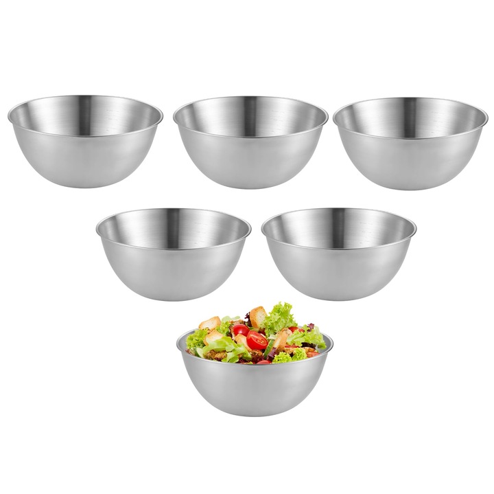 Lekefeto Set De 6 Boluri De Amestecat Din Otel Inoxidabil, Set De Boluri Metalice Stivuibile, Bol De Salata (Ø 16, 8 Cm)