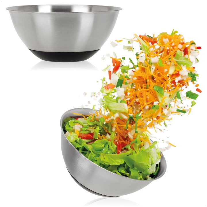 Com-Four® 2X Boluri Din Otel Inoxidabil - Boluri Pentru Salata 1300 Ml - Boluri Pentru Amestecat In Pachet Dublu - Boluri Din Otel Inoxidabil Pentru Coacere Si Servire - Boluri Pentru Hranit (2 Bucati - Ø 19Cm)