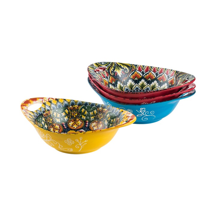 Henten Home Boluri Pentru Cereale, Set De 4, Portelan, Boluri Pentru Cereale, Salata, Paste Si Supa - 560Ml, Farfurii Groase Pentru Spaghete, Set De Boluri Pentru Servit - Stil Boem