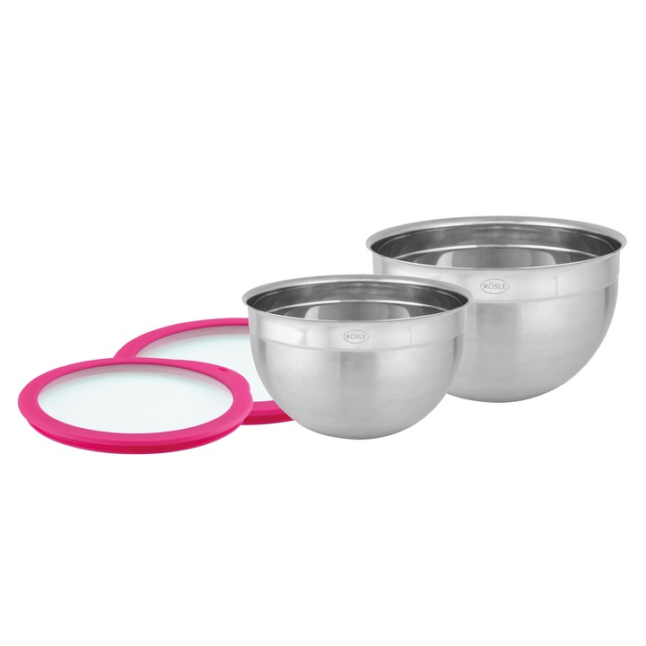 Set De 2 Boluri Rösle Cu Capace Pentru Depozitarea Alimentelor (Ø 20 Si 24 Cm), Editie Pink Charity, Boluri Din Otel Inoxidabil De Inalta Calitate Pentru Prepararea Si Depozitarea Alimentelor, Lavabile In Masina De Spalat Vase