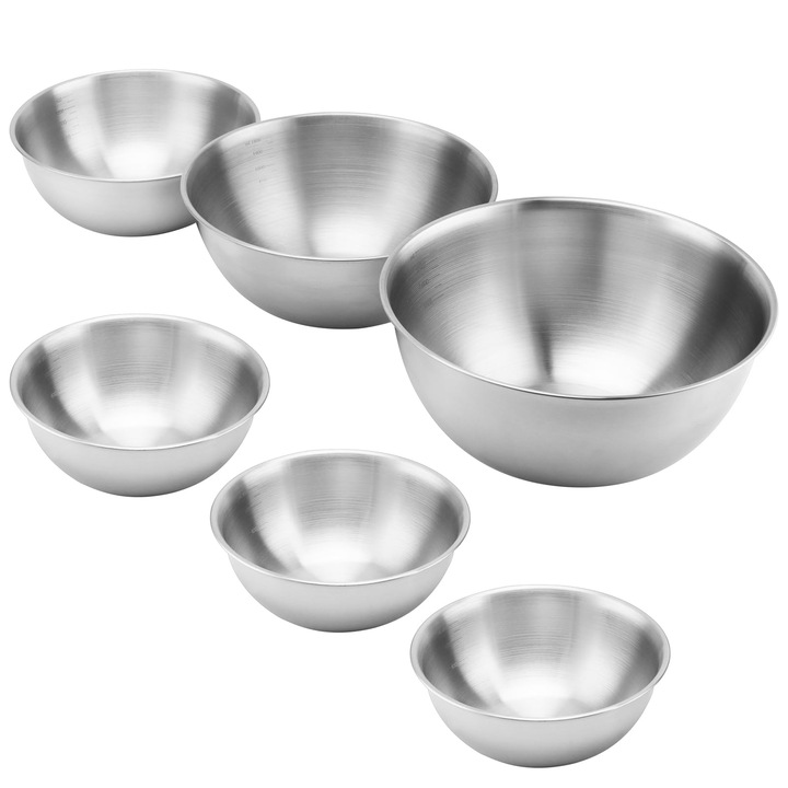 Set De 6 Boluri Metalice Heiyuet, Set De Boluri Din Otel Inoxidabil In 4 Dimensiuni: 800Ml, 1200Ml, 1800Ml, 2200Ml, Boluri Din Otel Inoxidabil, Lavabile In Masina De Spalat Vase, Cu Cantar, Boluri Pentru Amestecat, Boluri Pentru Salata, Boluri Pentru