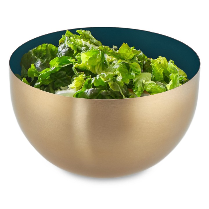 Bol De Salata Din Otel Inoxidabil Relaxdays, 1 L, Bol Rotund Metalic Pentru Copt Si Servire, Ø 15 Cm, Bol De Bucatarie, Verde/Auriu