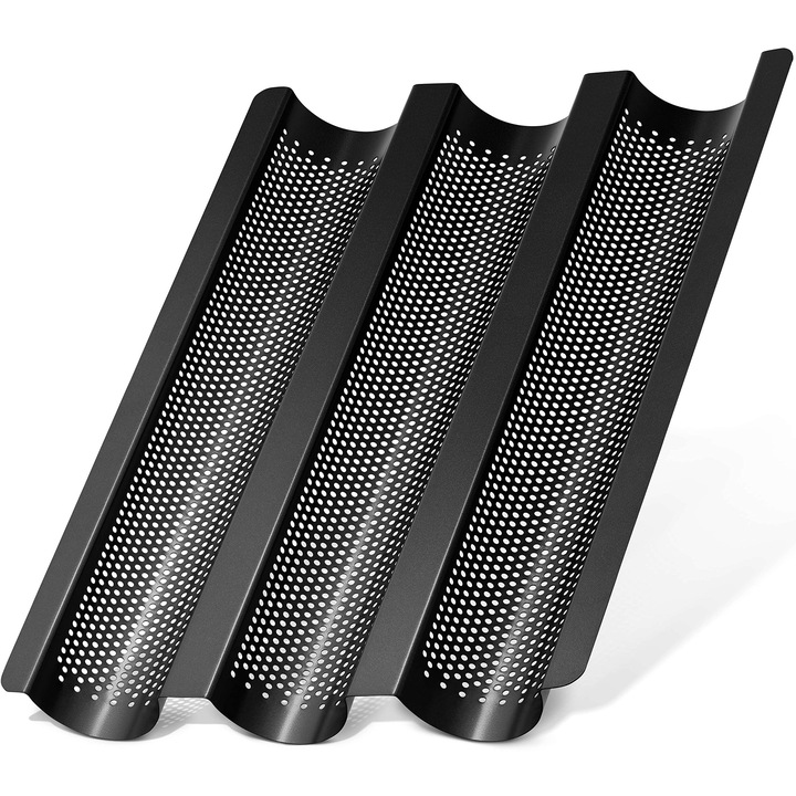 Linfeldt Tava De Copt Premium Pentru Baghete Antiaderenta - 38 X 30 Cm Baghete Crocante Si Fiabile - Tava De Copt Robusta Pentru Baghete - Tava De Copt Pentru Baghete Lavabila In Masina De Spalat Vase - Tava De Copt Ciabatta Neagra