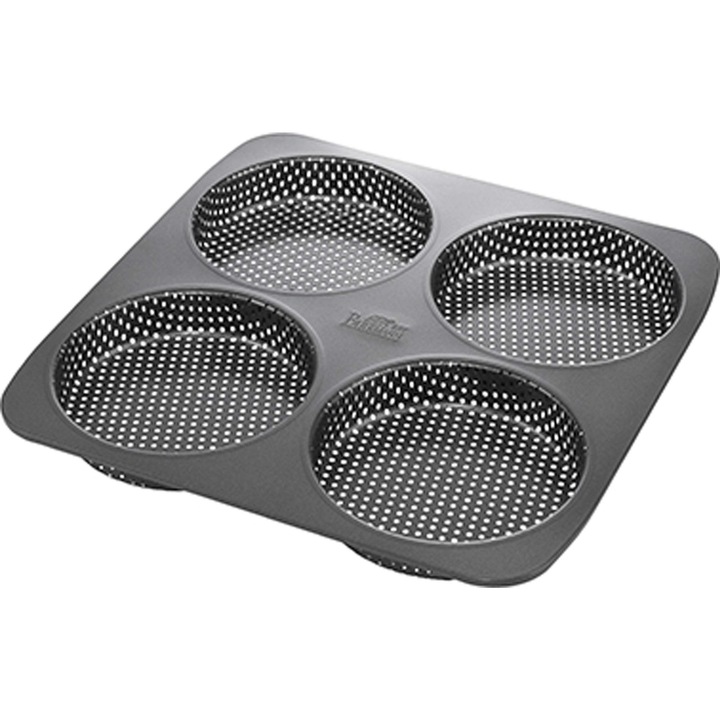 Birkmann, Tava Pentru Chifle Burger, Argintie, 4 Cavitati, Otel Carbon, Tava De Copt Perforata, Invelis Antiaderent, Cu Reteta