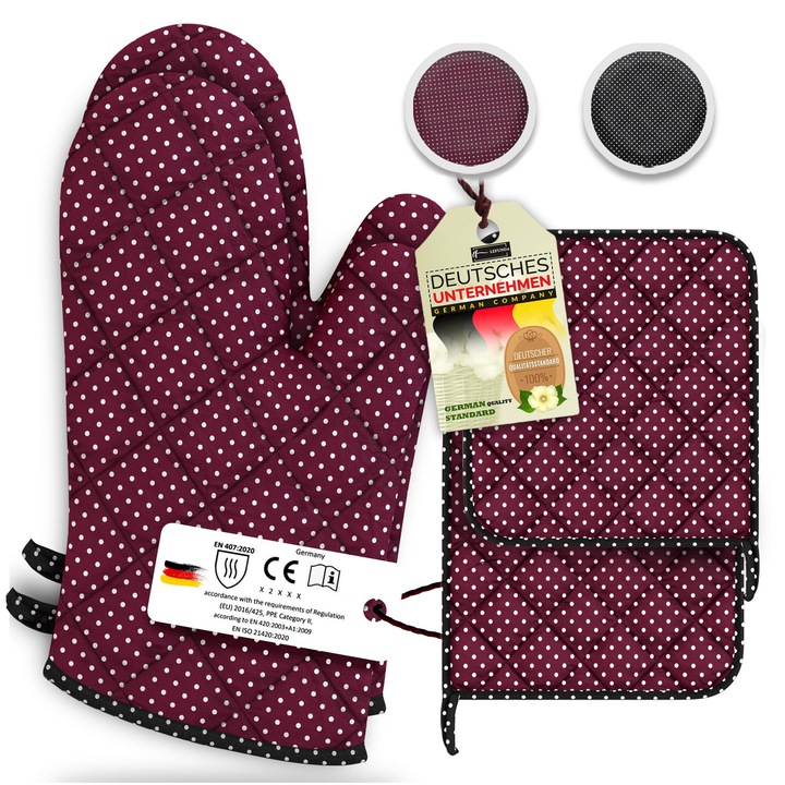 Lefunda® sütőkesztyű, edényfogók, 4 darabos készlet, hőálló pamut edényfogók, grillkesztyűk, sütőkesztyűk sütéshez, főzéshez, grillezéshez, sütőkesztyűk, sütőkesztyűk (piros)
