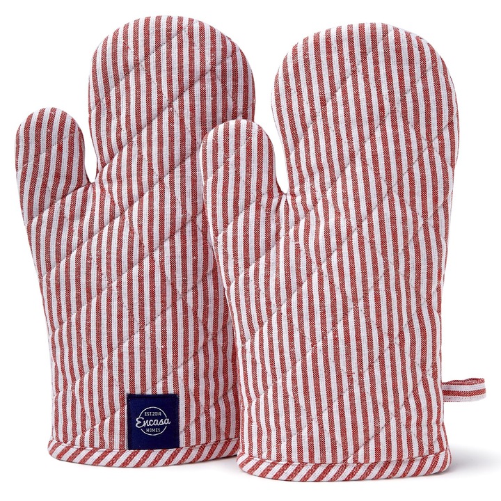 Manusi Encasa Xo Long 18X30 Cm Pentru Cuptor Cu Microunde (Set De 2 Buc.) Pentru Gatit Si Copt In Bucatarie - Rezistente La Caldura, Groase Si Sigure, Protectie A Mainilor Impotriva Ustensilelor Fierbinti, Gratar - Rosu Aprins