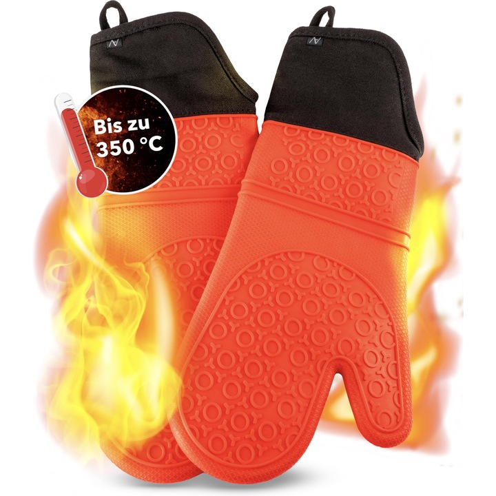 Avana Szilikon Sütőkesztyű, Hőálló, Csúszásgátló, Puha Pamut Bélésű, Hőálló 350°C-ig, Sütő- és Főzőkesztyű - Piros