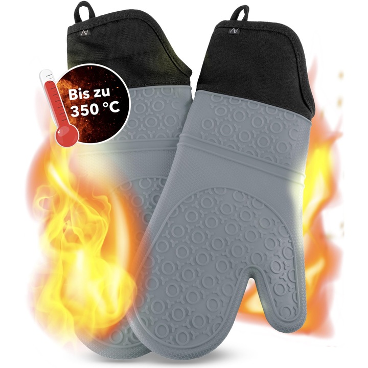 Avana Szilikon Sütőkesztyű, Hőálló, Csúszásgátló, Puha Pamut Bélésű, Hőálló 350°C-ig, Főző- és Sütőkesztyű - Szürke