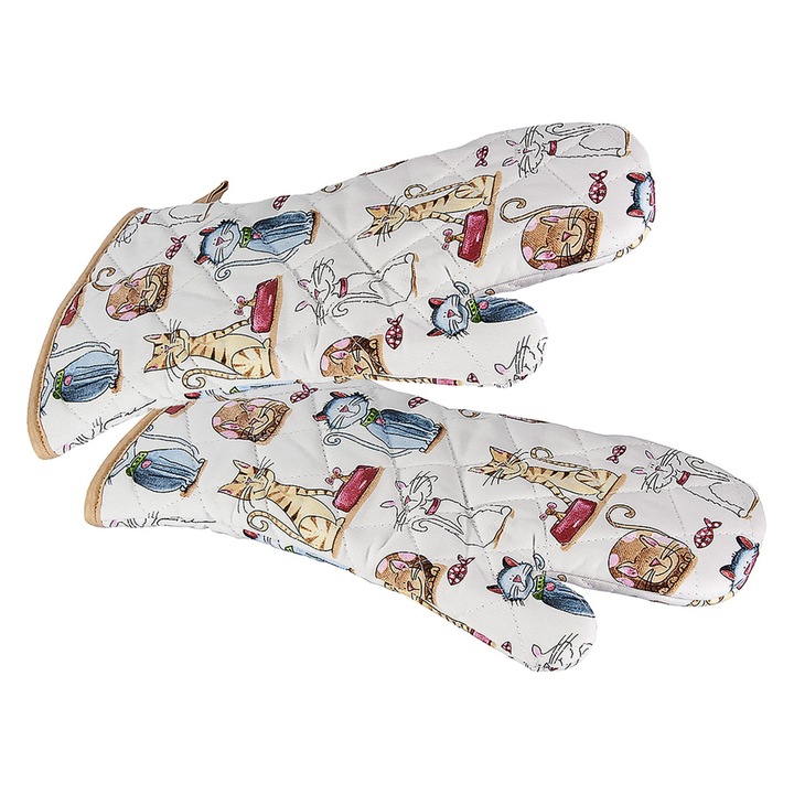 Spotted Dog Gift Company - Hőálló sütőkesztyűk, hosszú edényfogók aranyos macska- és cica mintával