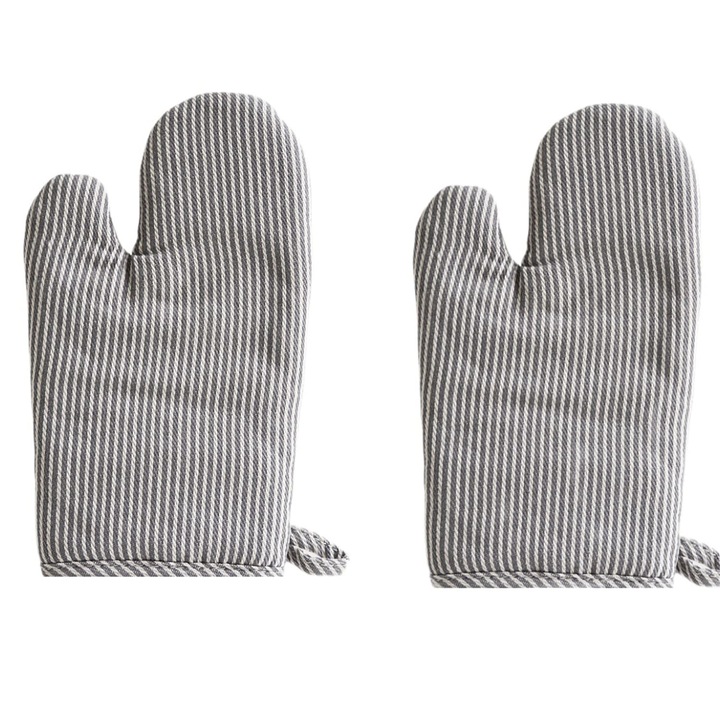 Manusi De Cuptor Foarte Cu Dungi Negre, 1 Pereche De Manusi De Copt Din Bumbac Pentru Gatit Si Copt, Manusi De Cuptor De Inalta Calitate, Suporturi Pentru Oale, Bumbac, Rezistente La Caldura, Negre, Albe