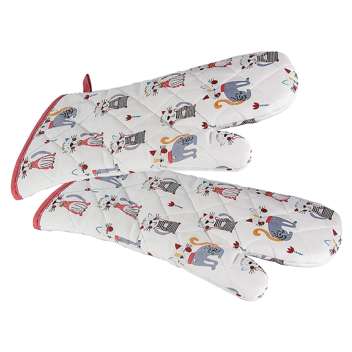 Spotted Dog Gift Company - Hőálló sütőkesztyűk, hosszú edényfogók aranyos macska- és cica mintával