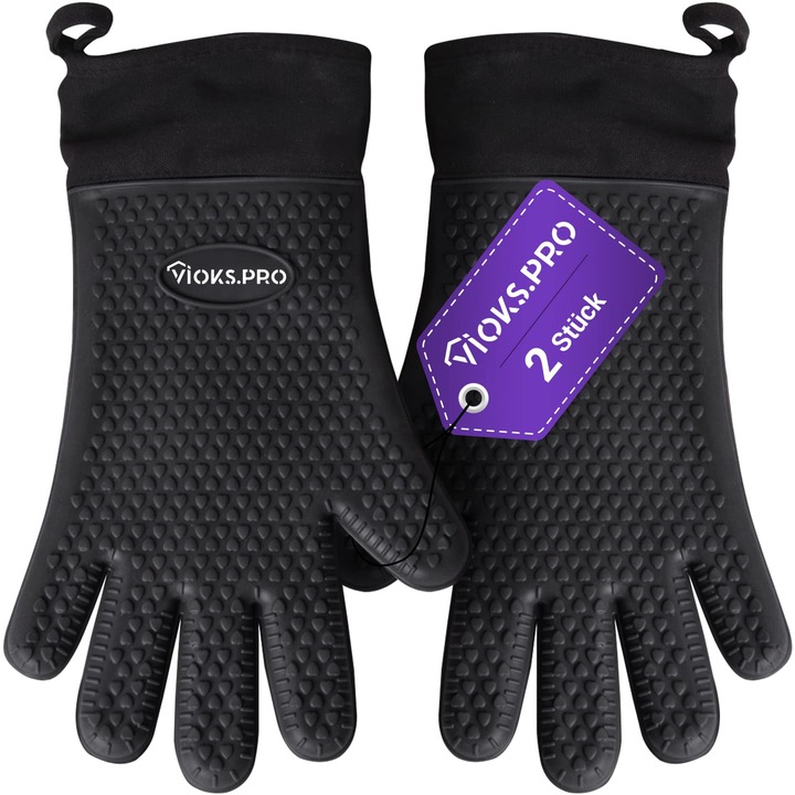Manusi De Gatit Rezistente La Caldura Vioks.Pro, 2X Manusi De Cuptor Din Silicon/Accesorii De Copt - Manusi Pentru Gratar, Manusi De Cuptor Pentru Bucatarie