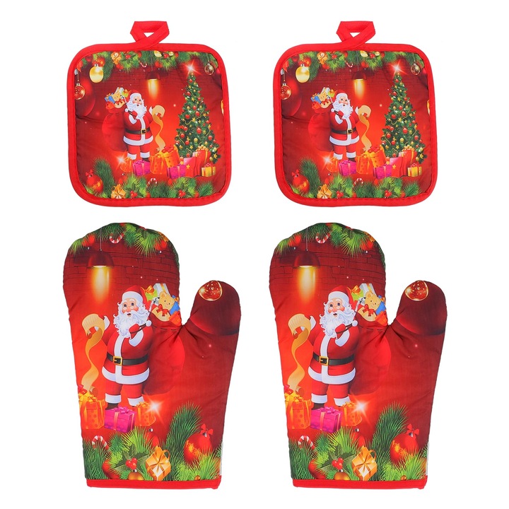 Manusi De Cuptor Yarnow Pillow, Format Din 4 Piese, Manusi De Copt Rosii Pentru Craciun, Manusi De Cuptor Rezistente La Caldura Pentru Copt, Gratar