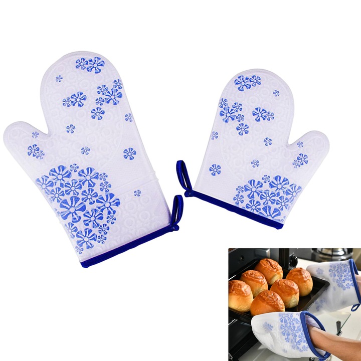 Floatdream Szilikon Sütőkesztyű, 2 Darabos Készlet, Edényfogók, Dupla Rétegű Szilikon Sütőkesztyű, Könnyen Tisztítható, Főzéshez És Sütéshez (Celadon Stílus)