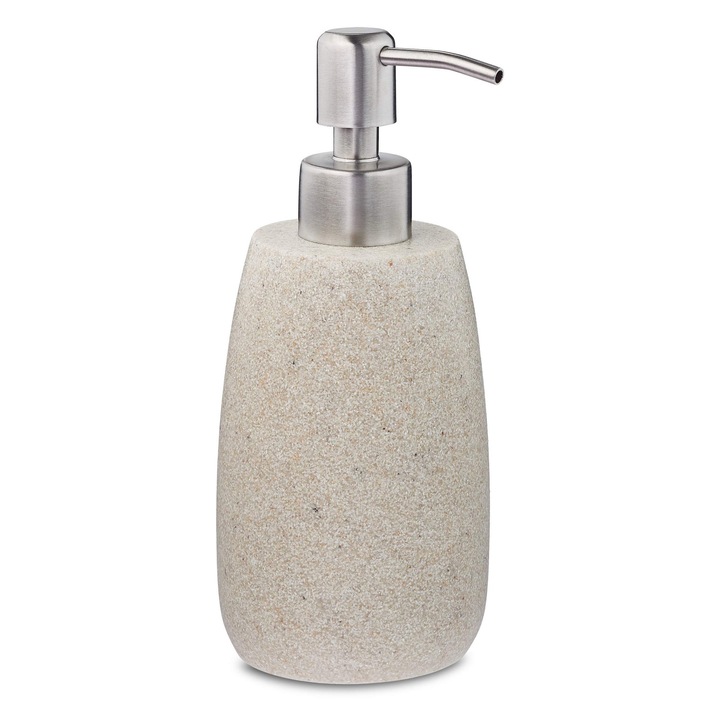 Relaxdays szappanadagoló 300 ml, újratölthető, fürdőszoba, konyha, folyékony szappan adagoló, kerek, polirezin, rozsdamentes acél pumpa, homok