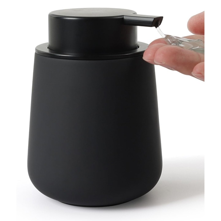 Dispenser De Sapun Ceramic Bosilunlife, Negru, Dozator De Sapun Lichid Reincarcabil, 350 Ml, Cap De Pompa Mare Pentru Stoarcere Usoara, Potrivit Pentru Bucatarie Si Baie