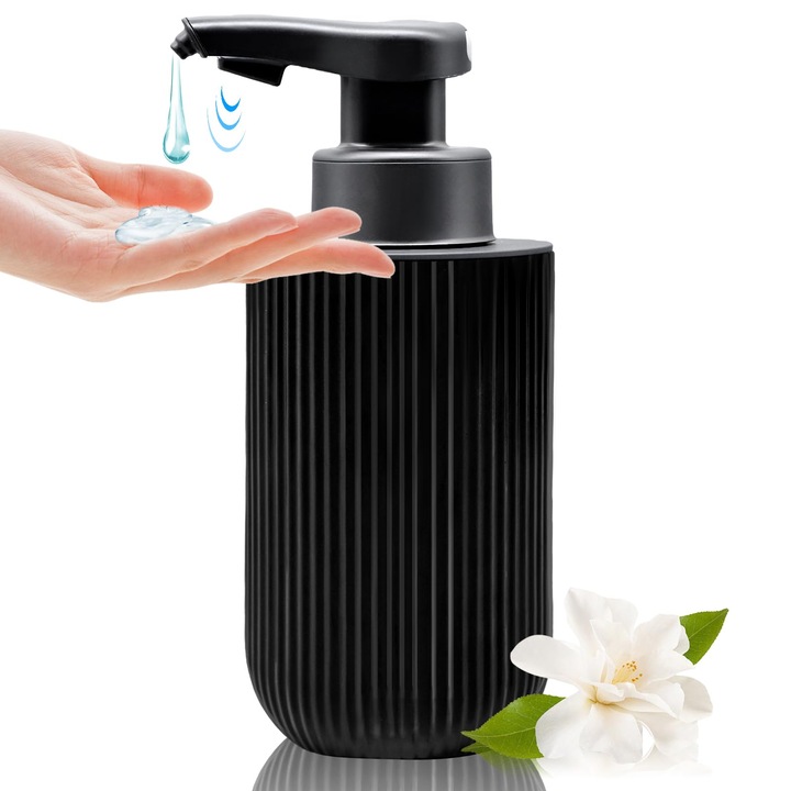 Dozator Automat De Sapun Fara Atingere De 350 Ml Din Sticla Neagra, Reincarcabil, Dozator De Sapun Lichid Cu Nervuri, Hands-Free, Cu Pompa Electrica Cu Senzor, Sticla De Sapun Reincarcabila Pentru Baie