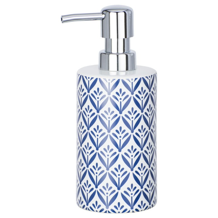Wenko Dozator De Sapun Ceramic Lorca - Dozator De Sapun Lichid, Dozator De Detergent De Vase, Capacitate: 0, 36 L, Ceramica, 8, 5 X 18 X 7 Cm, Albastru, Albastru Inchis, 18 X 7 X 8, 5 Cm