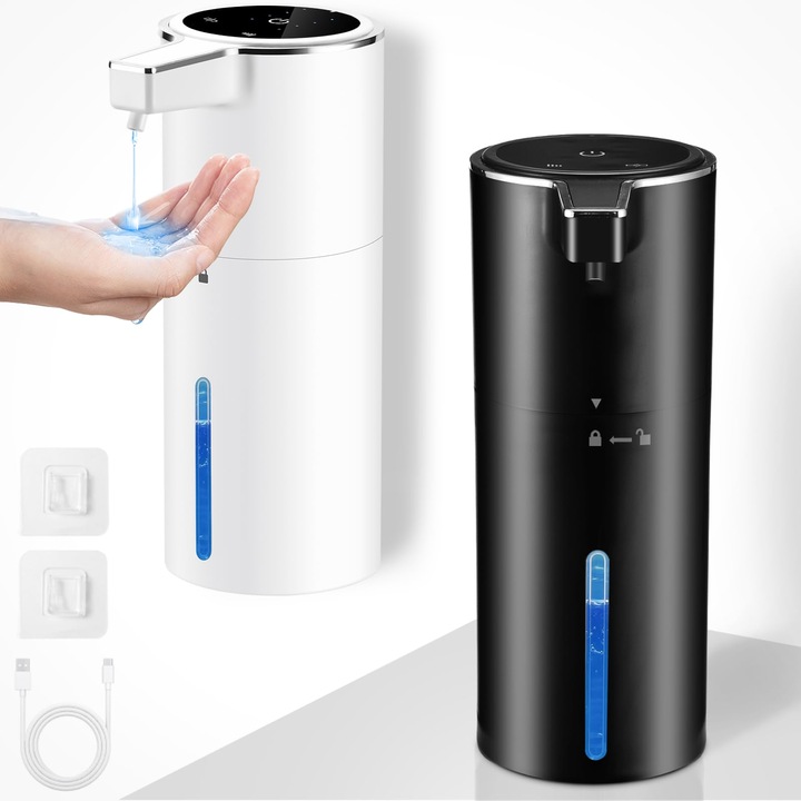 Érintésmentes Automata Szappanadagoló, Falra Szerelhető, Elektromos 400 ml-es Szappanadagoló Érzékelővel, 1800 mAh USB Újratölthető Akkumulátor Fürdőszobába, Konyhába, Irodába (Hab, Fehér)