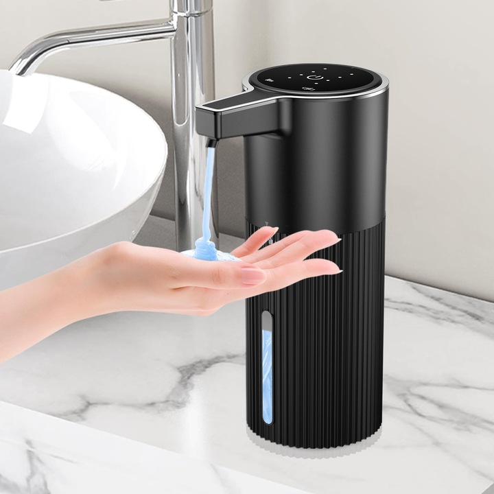 Dozator Automat De Sapun Cu Senzor, Dozator Electric De Sapun De 400 Ml Cu Senzor, 4 Niveluri De Dozare, Baterie De 1800 Mah, Unitate Montabila Pe Perete Si Independenta – Pentru Baie, Bucatarie Si Birou