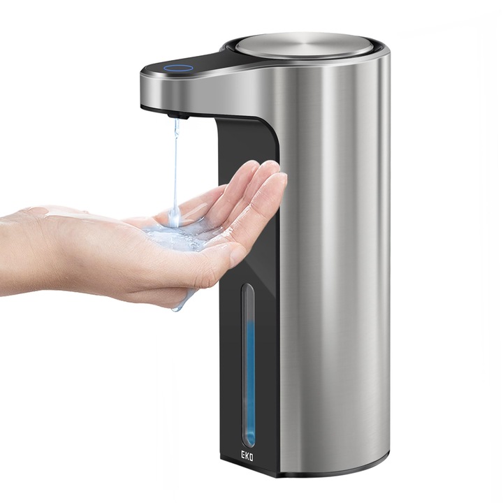 Eko Aroma Automata Szappanadagoló Konyhába És Fürdőszobába, Elektromos Szappanadagoló, Vízálló És Újratölthető, 250 Ml, Érintésmentes Szappanadagoló Szenzorral, Rozsdamentes És Fekete