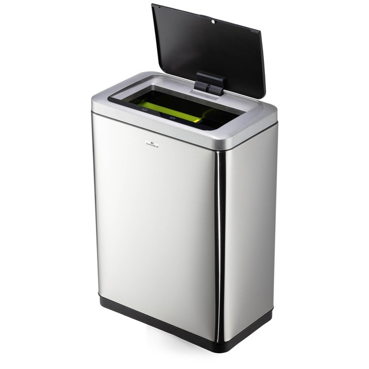 Cos De Gunoi Durable No Touch Duo 2x20L, Sistem Separare Deseuri, Galeti Detasabile, Argintiu