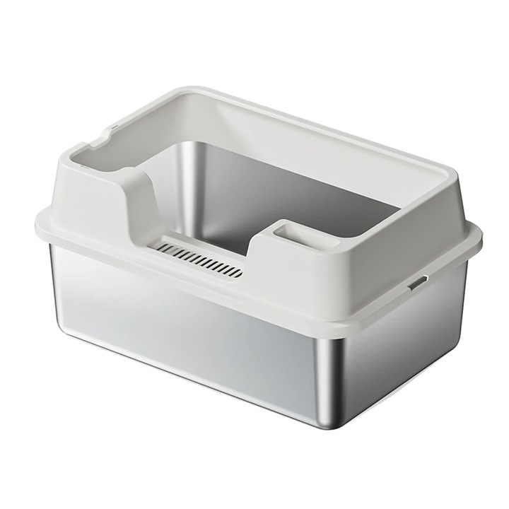 Litiera pentru pisici, design din otel inoxidabil, pereti inalti, bej, 60x40x22cm