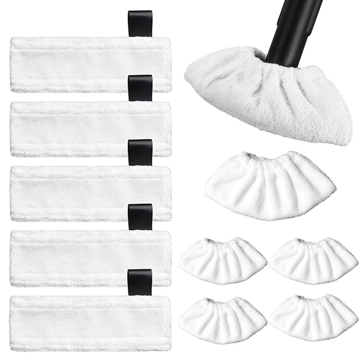 Set De 10 Lavete Din Microfibra, Lavabile, Pentru Aparatele De Curatat Cu Abur Kärcher Easyfix Sc1, Sc2, Sc3, Sc4, Sc5, Sv7. Accesorii Pentru Aparatele De Curatat Cu Abur Kärcher, Lavete De Schimb (5 Lavete Pentru Podea + 5 Huse Din Material Textil)