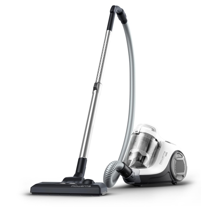Aspirator fără sac Rowenta Swift Power Cyclonic, motor de 900 W, recipient mare de praf de 1.2 L, 77 de decibeli, rază de curățare de 7.6 m, mâner ergonomic de transport, aspirator fără sac, alb