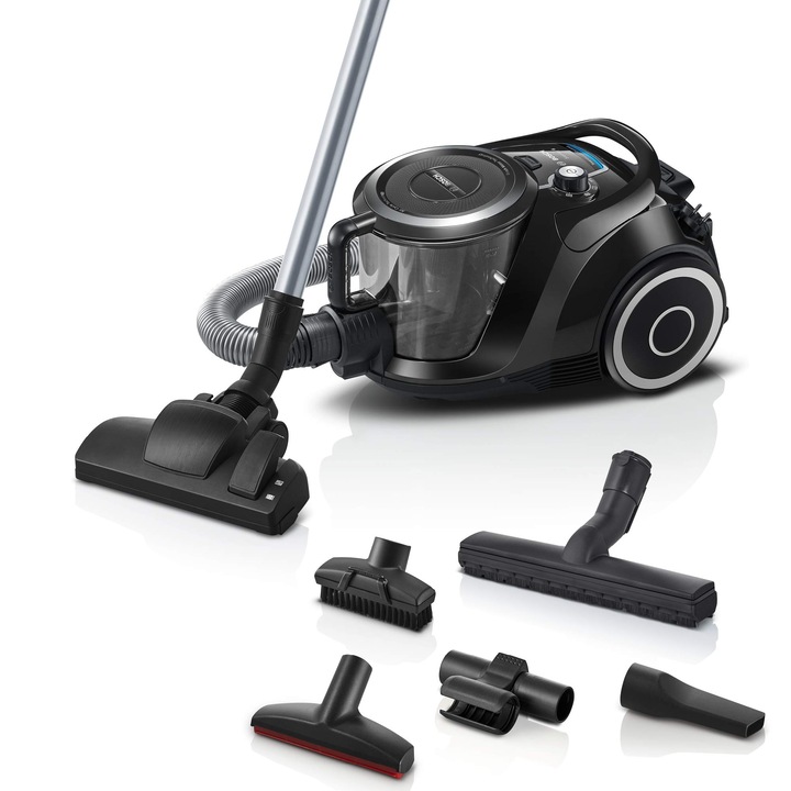 Aspirator Fara Sac Bosch Seria 6 Bgc41Xsil, Canistra, Ideal pentru Persoanele Alergice, Negru, 700 W