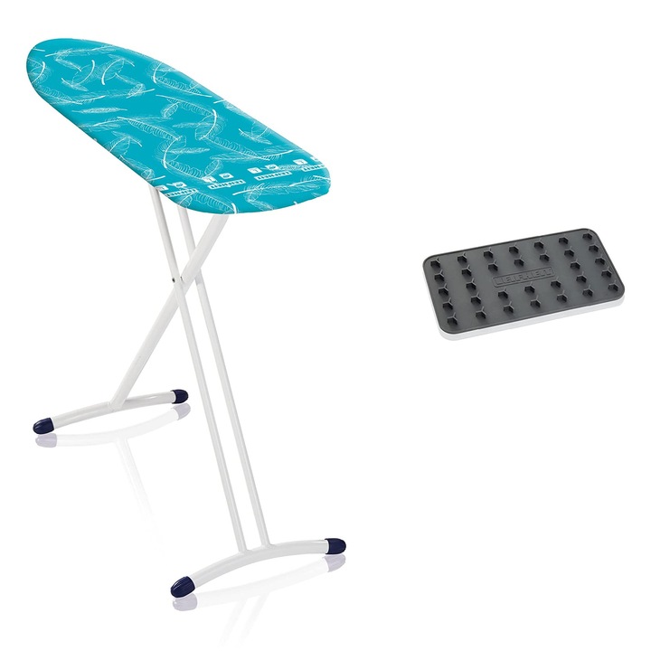 Leifheit Airboard L Solid Shoulder Vasalódeszka Speciális Vállformával, Vasalódeszka Gőzölős Vasalókhoz, Szilikon Vasalótartóval, Kétoldalas Vasalóhatású Vasalódeszka Huzattal