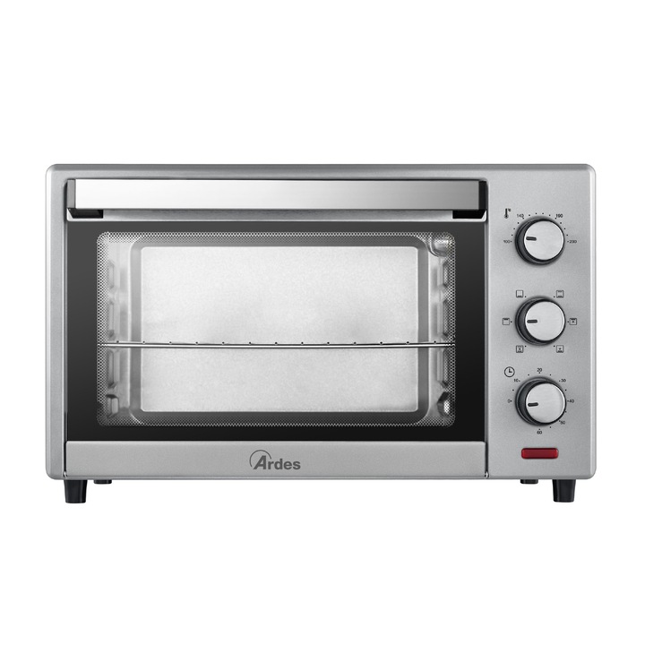 Cuptor Electric Cu Convectie Ardes - Ar6226S, Capacitate 25 Litri, Cu Iluminare Interioara, 6 Functii De Gatit, Temporizator, Geamuri Termopan, Cu Accesorii, Model Magnus, Argintiu