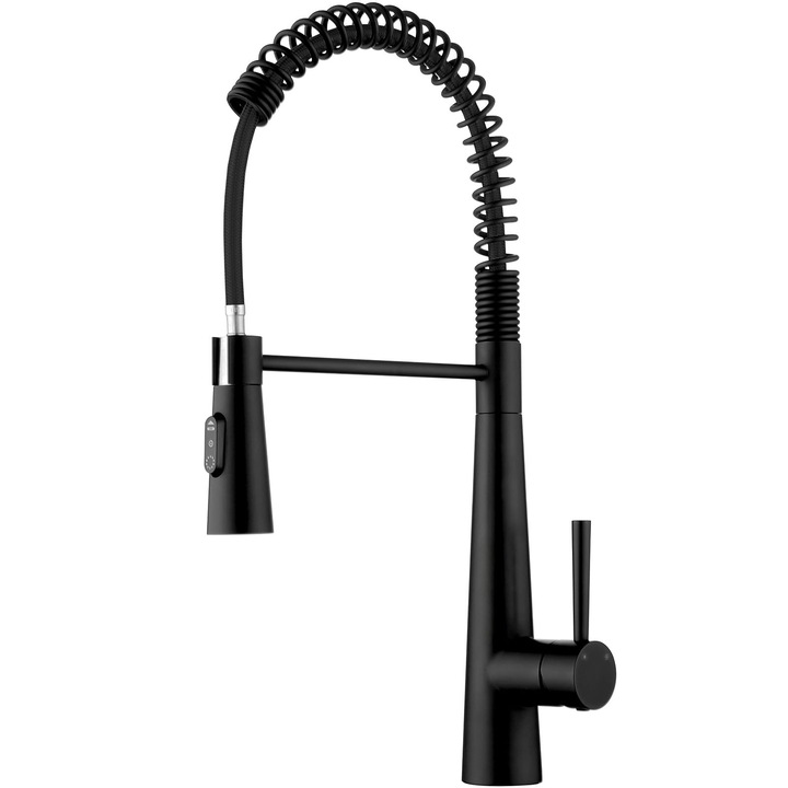 Baterie Bucatarie Cecipa, Neagra, Baterie Bucatarie Cu Pulverizator Extractibil, 3 Moduri De Pulverizare, Baterie Mixer Bucatarie Pivotanta La 360°, Baterie Chiuveta Din Otel Inoxidabil, Neagra