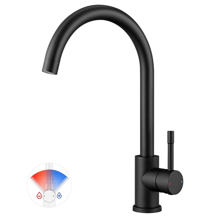 Baterie Bucatarie Cecipa Neagra, Pivotanta La 360°, Baterie Bucatarie De Inalta Presiune Neagra, Baterie Mixer Bucatarie Cu Arc Inalt, Baterie Monocomanda, Baterie Chiuveta Din Otel Inoxidabil, Baterie Cu Racord G3/8