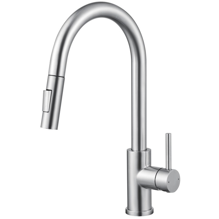 Baterie Bucatarie Cecipa, Baterie Bucatarie Cu Pulverizator Extractibil, Baterie Bucatarie De Inalta Presiune, Baterie Mixer Pentru Chiuvete, Doua Modele De Pulverizare, Pivotare La 360°, Otel Inoxidabil - Seria Sofety