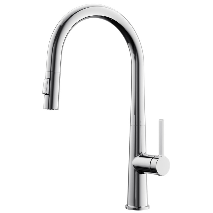 Baterie De Bucatarie Cecipa, Baterie De Bucatarie Cu Arc Inalt Si Presiune Inalta, Cu Pulverizator Extractibil, Baterie Mixer Pentru Chiuvete, Doua Moduri De Pulverizare, Pivotare La 360°, Cromata