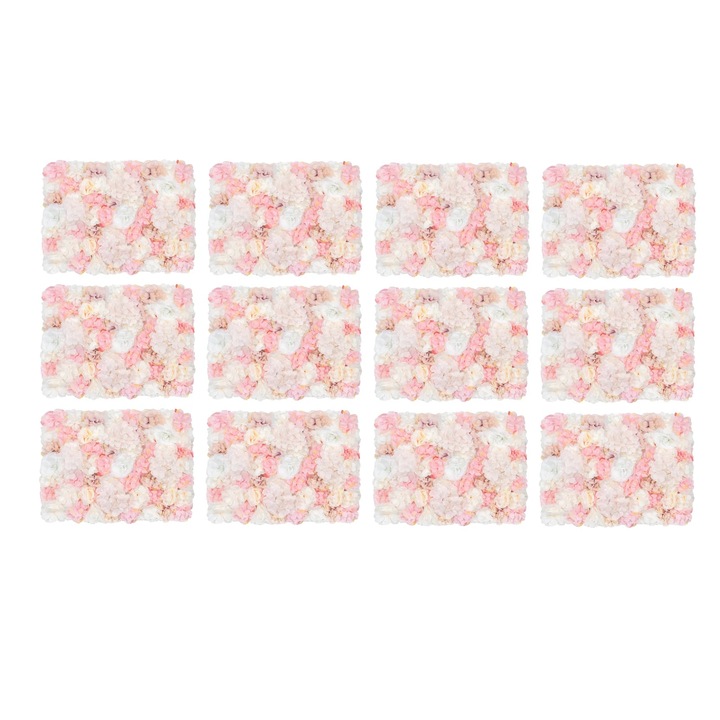 Decoratiune perete flori simulate, set 12 buc, utilizare interioara/exterioara, alb, galben, roz, 60x40cm