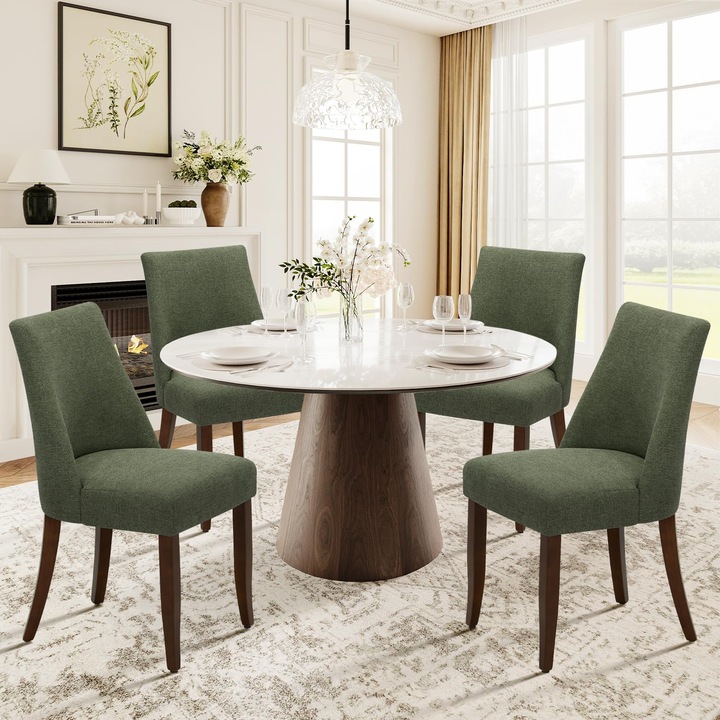 Scaune De Bucatarie Colamy, Set De 4, Scaune De Bucatarie Moderne Tapitate Cu Spatar, Scaune De Bucatarie Din Material Textil Cu Picioare Din Lemn Pentru Sufragerie, Bucatarie, Restaurant, Verde