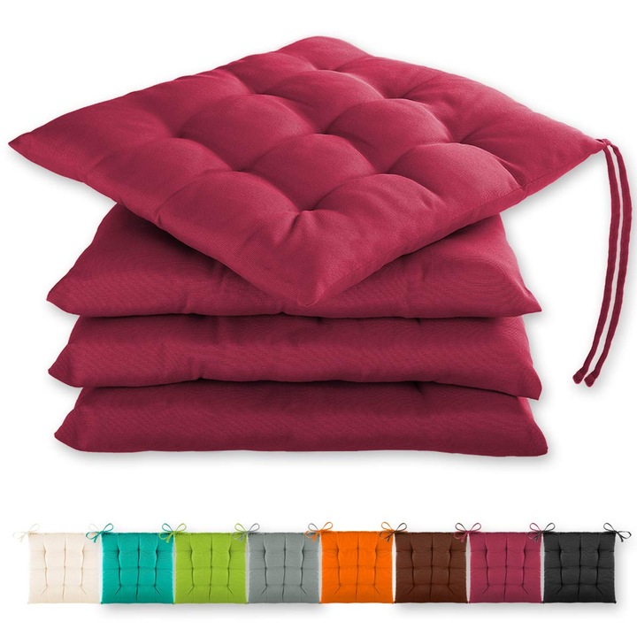 Set De 4 Perne De Sezut Gräfenstayn® 40X40X3Cm Cu Curele De Fixare Pentru Interior Si Exterior Cu Sigiliu Oeko-Tex - (Fuchsia)